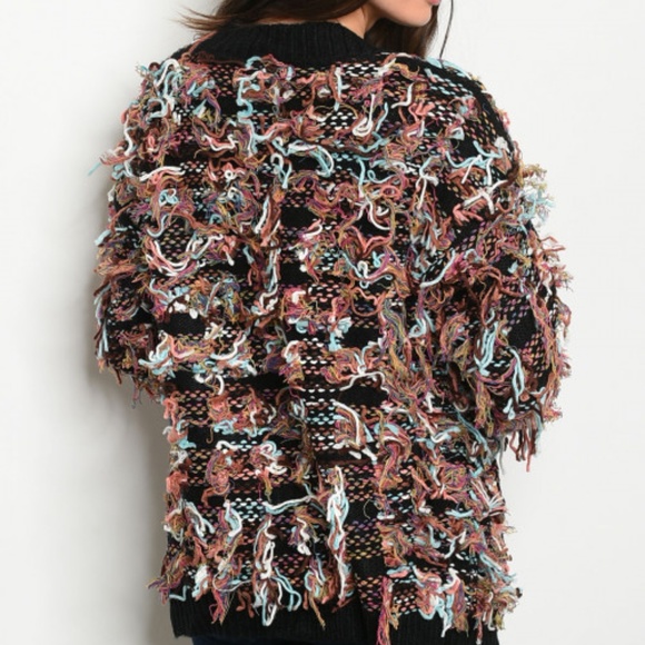FRINGE AND FUN CARDIGAN - MULTI COLORED OPEN FRONT - Picture 2 of 2